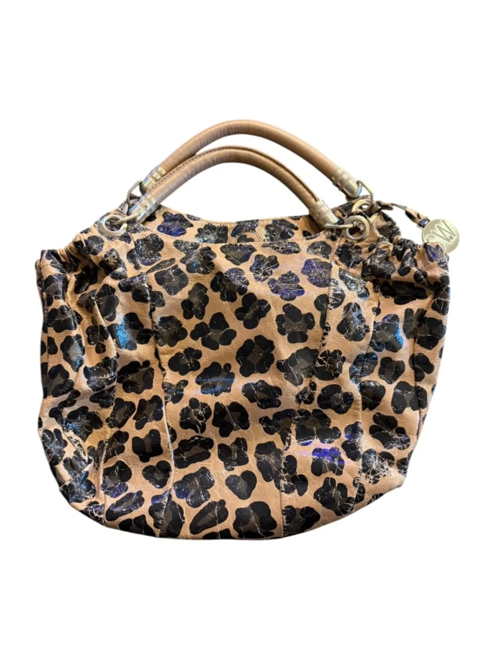 Stuart Weitzman Tan Leopard Print Leather Hobo bag purse with COA